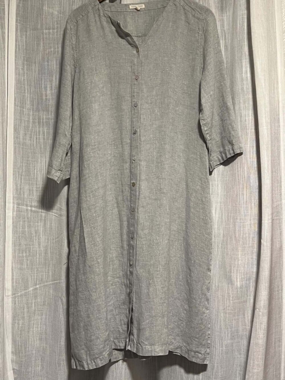 Eileen Fisher Organic Linen Shirt Dress Sparkle Grey Size L